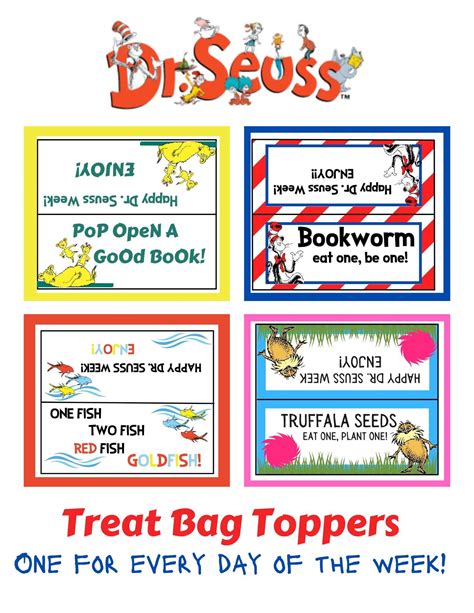 Dr. Seuss Week Read Across America Dr. Seuss Treat Bag Toppers Cat in ...
