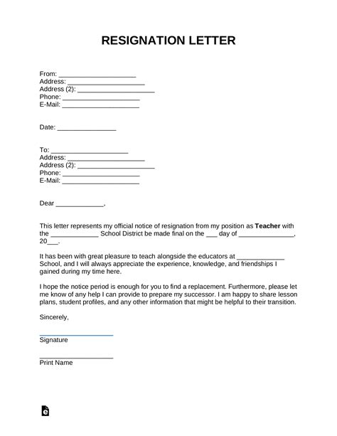 Resignation Letter Template Sample | Template Samples