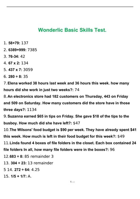 Wonderlic Basic Skills Test with Complete Solutions - Wonderlic - Stuvia US
