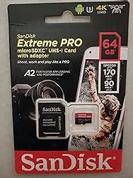 SanDisk 64GB Extreme Pro microSDXC Card U3 V30 A2 170MB/s R 90MB/s W ...