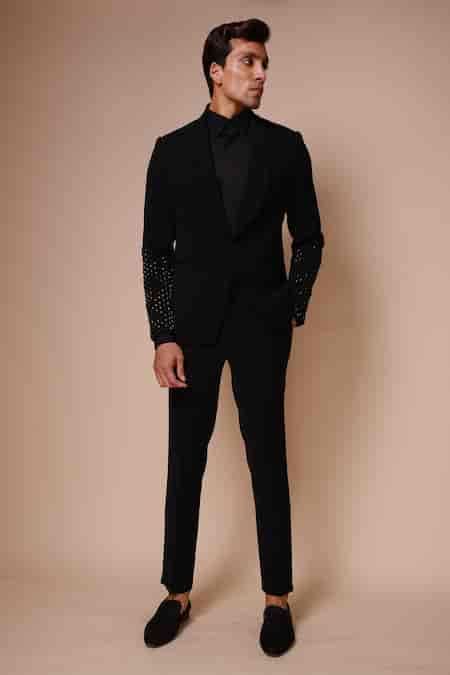 Buy Black Tuxedo And Trousers- Viscose Polyester Embroidery Cutdana ...