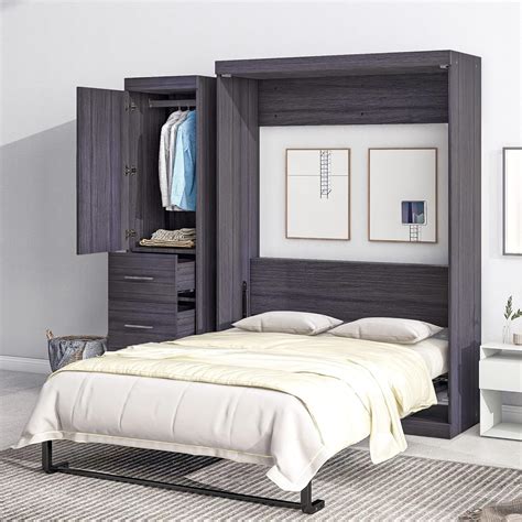 Amazon.com: Full Size Murphy Bed Storage Cabinet, Wood Murphy Bed with ...