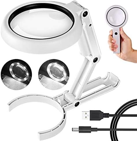30X 10X Magnifying Glass with Light and Stand, Foldable Handheld ...