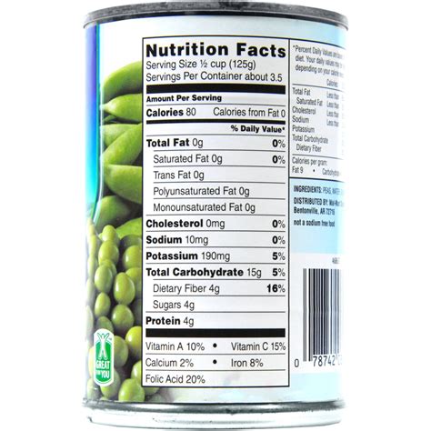canned green beans nutrition label