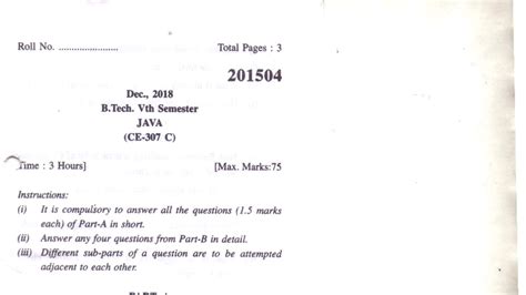 Java pyq - previous year paper of oops - Roll No. Total Pages : 3 ...