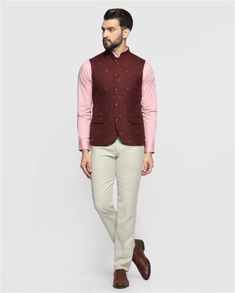 Bandhgala Formal Wine Textured Waistcoat - Korbin