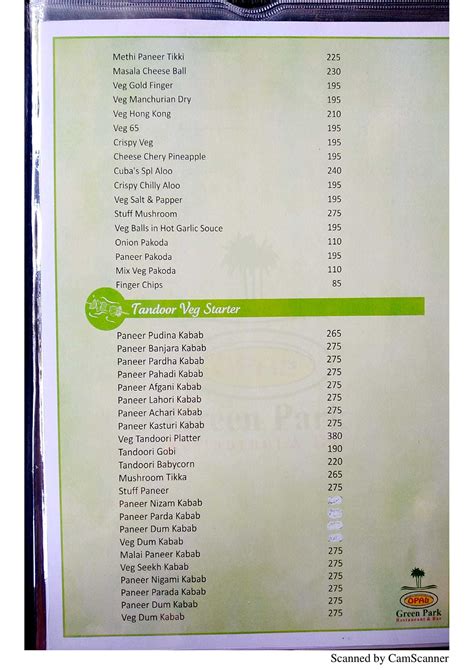 Menu at Hotel Green Park, Aurangabad, V9G4+P9M