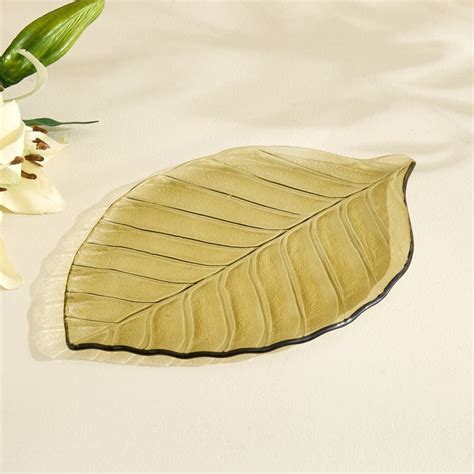 Buy Botanica Flufois Glass Leaf Decorative Platter from Home Centre at ...