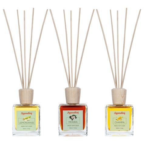Reed Diffuser - Lemongrass, Mogra & Champa fragrances - 100mlX3 & 5 St