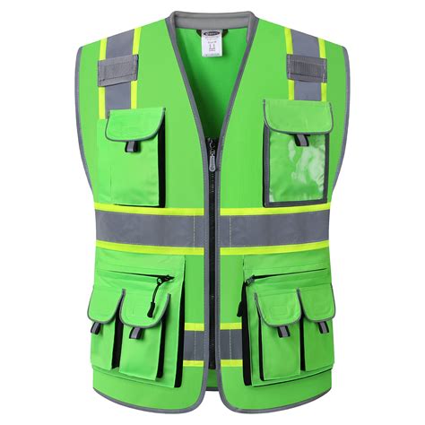 Snapklik.com : JKSafety 10 Pockets Hi-Vis Zipper Front Fluorescent Green Safety Vest Cushioned ...