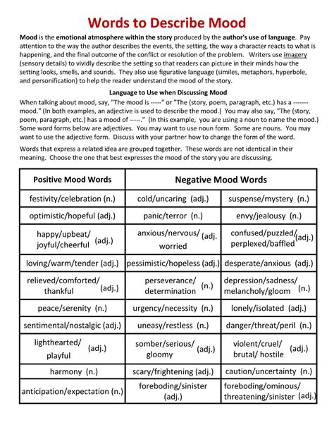Describing Mood - Words to describe mood - Words to Describe Mood Mood ...
