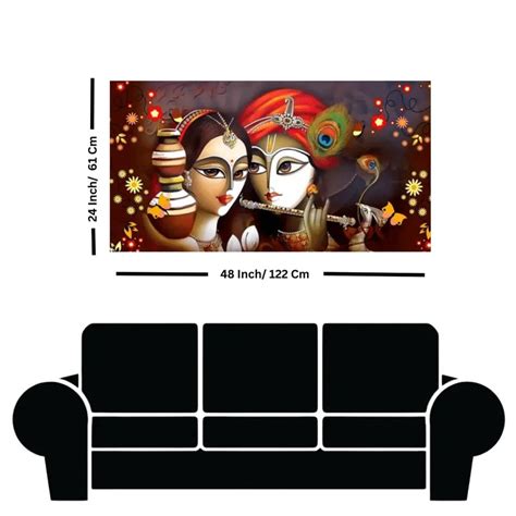 Colorful Lord Radha Krishna with Flute Quality wallpaper – ClassyArtZ.com