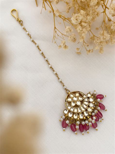 Buy Rose Pink Gold Plated Kundan Teeka Online - Ishhaara