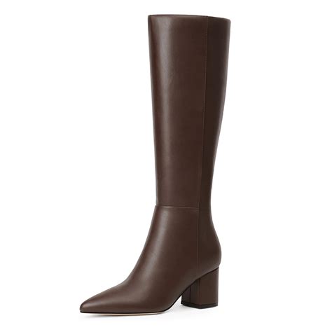 Easyfox Knee High Brown Boots for Women Brown Leather Womens Boots ...