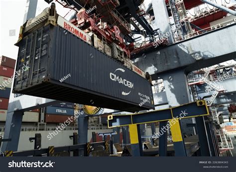 Crane Moves Shipping Container Yusen Container Stock Photo 2263804343 ...