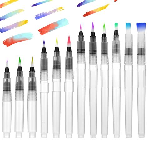 Amazon.com: 12 PCS Water Brush Pen Set, Refillable Watercolor Pens for Painting, Assorted Tips ...