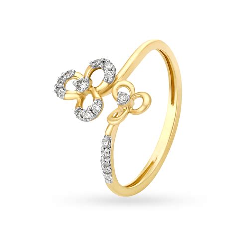 14KT Yellow Gold Diamond Finger Ring With Floral Design