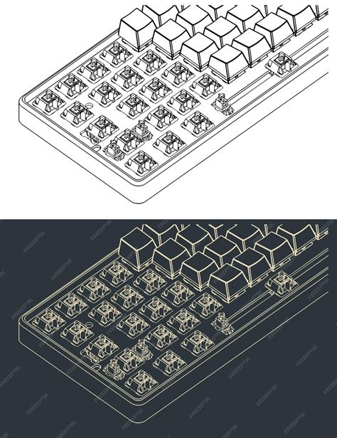 Premium Vector | Mechanical keyboard isometric closeup drawings