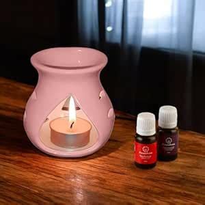 Asian Aura Ceramic Aroma Burner with 10 ML Aroma Oil and 4 Tea Light ...