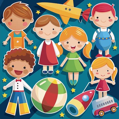 Illustration of happy kids rockets and toys | Premium AI-generated vector