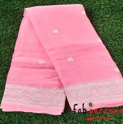 Baby Pink Color Pure Hand loom Khaddi Chiffon Georgette Saree with Sil ...