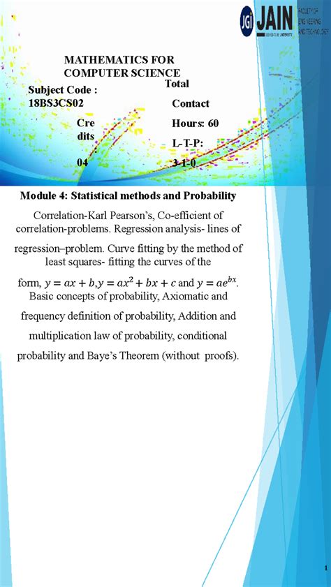 Module 4- Statistical methods and Probability - MATHEMATICS FOR ...
