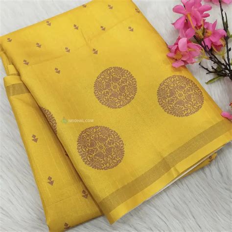 Mehandhi Yellow Printed Chappa Silk Saree Jakard Design All Over - Neidhal