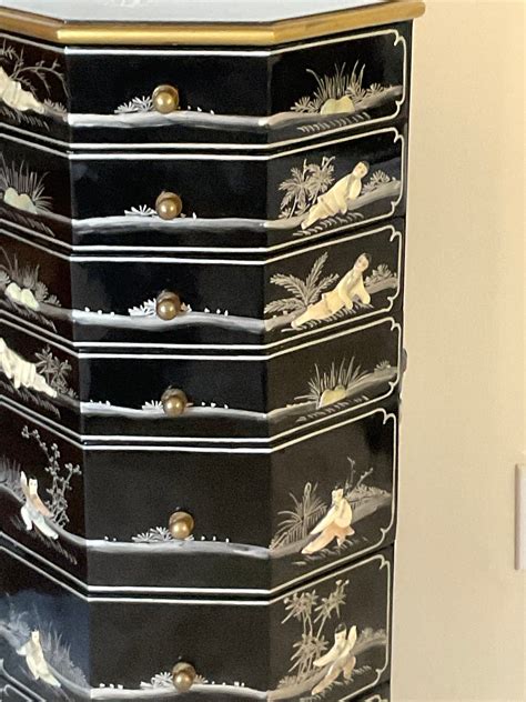 Vintage Asian Mother Of Pearl Octagon Eight (8) Drawer Jewelry Armoire ...