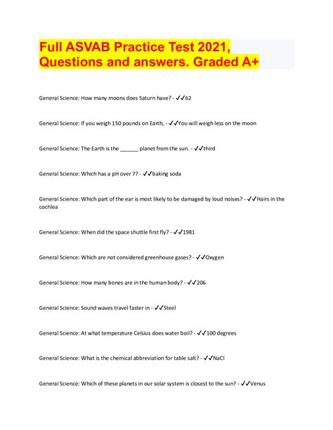 Full ASVAB Practice Test 2021, Questions and answers. Graded A+ ...