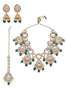Buy fabula Jewellery Green Meenakari & Kundan Beads Heavy Bridal ...