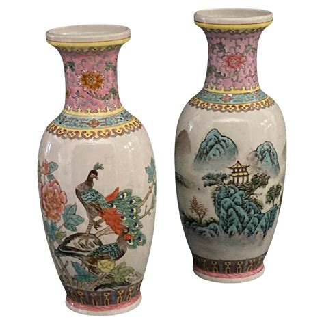 Rare Pair of Chinese Porcelain Famille Rose Vases, 19th Century For ...
