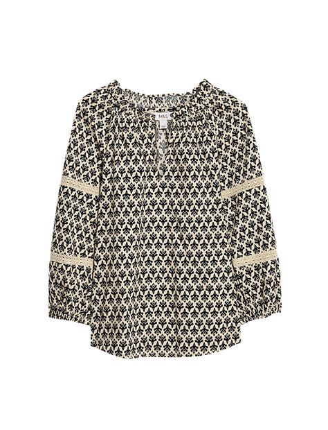 Buy Pure Cotton Printed Notch Neck Puff Sleeve Blouse at Marks & Spencer