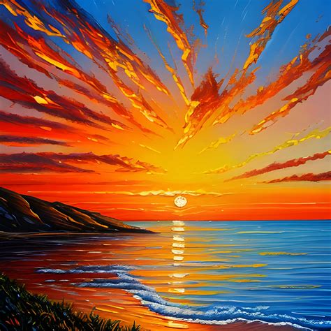 Sunset landscape painting, oil painting style - Arthub.ai