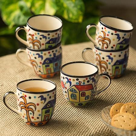 Buy ExclusiveLane 'The Hut Morning Companions' Ceramic Tea Cups Set of ...
