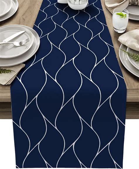 Amazon.com: Navy Blue Table Runner 90 Inches Long Wave Line Texture ...