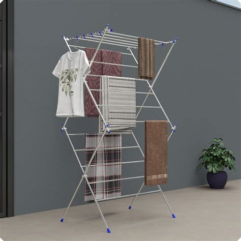 Amiraj Premium 3-Layer Foldable Clothes Drying Stand with 16 Rods & 8 ...