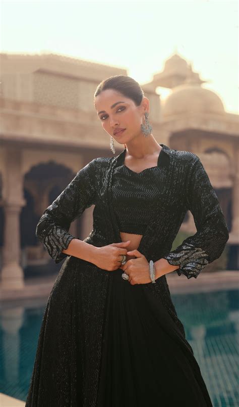 Black Georgette Sharara Suit with Embroidered Jacket – Anant Exports