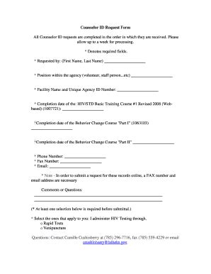 Fillable Online Counselor ID Request Form Fax Email Print - pdfFiller