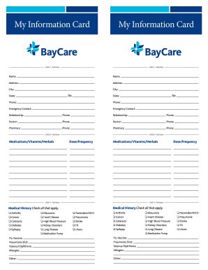 Fillable Online Medication Card - BayCare Fax Email Print - pdfFiller