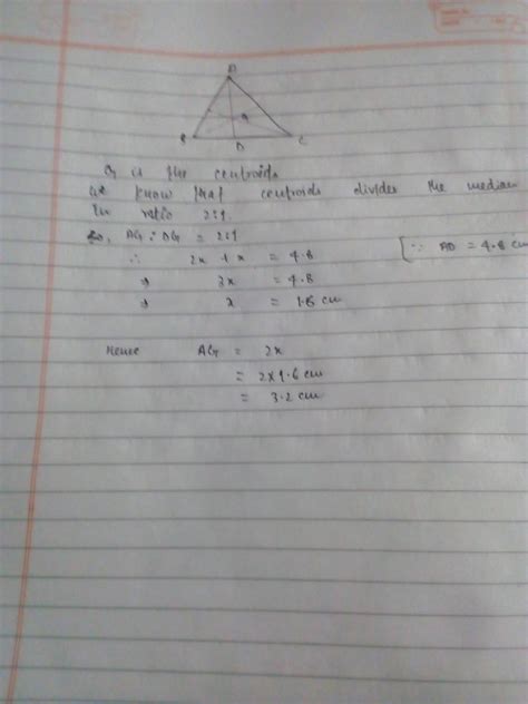 In triangle abc segment ad is the median the point G is the centroid if ...