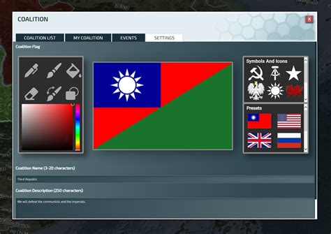 Instead of coalition flags to choose from, there could be a flag editor : r/ConflictofNations