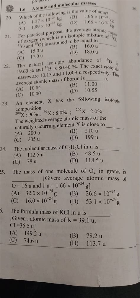 The formula mass of KCl in u is [Given : atomic mass of K=39.1u Cl=35.5u]..