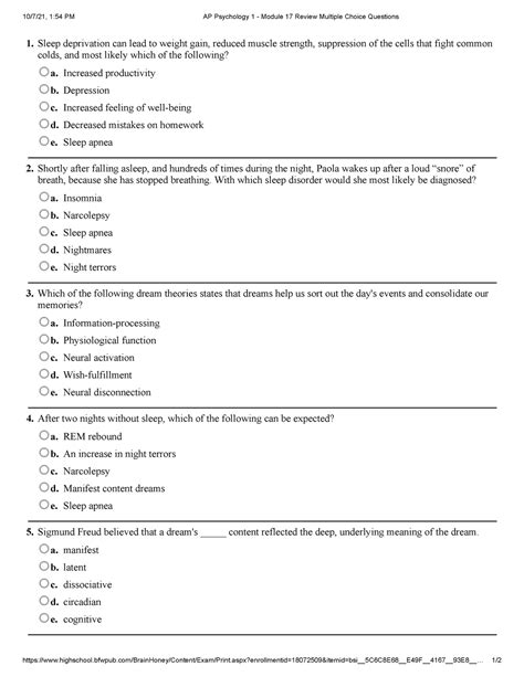 AP Psychology 1 - Module 17 Review Multiple Choice Questions - 10/7/21 ...