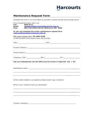 Fillable Online Maintenance/ Tenant Request Form - photos.harcourts.com ...