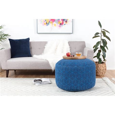 Anji Mountain Casual Blue Cotton Round Ottoman at Lowes.com