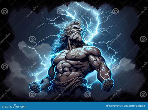 Zeus Throwing Lightning Bolt From Cloud