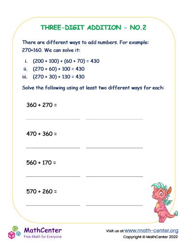 Three-digit addition No.2 | Worksheets | Math Center