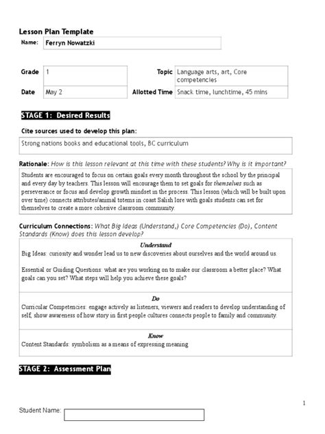 Image result for Learning Goal Lesson Plan Example