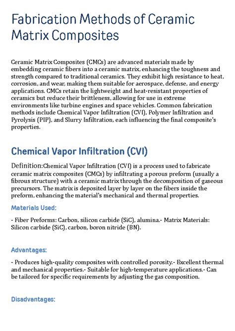 Fabrication Methods of Ceramic Matrix Composites (23101001) - Studocu