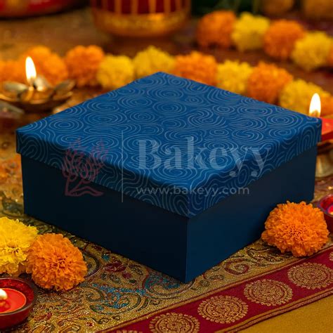 10x10x4 Inch | Rigid Square Shaped Gift Box | Hamper Box | Royal blue